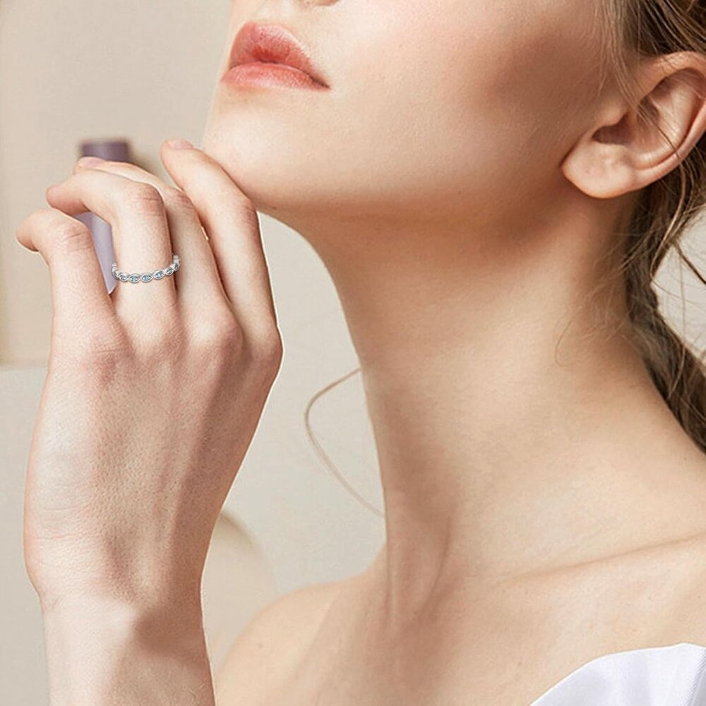 Chic Stackable Eternity Ring With Created Aquamar… - image 4